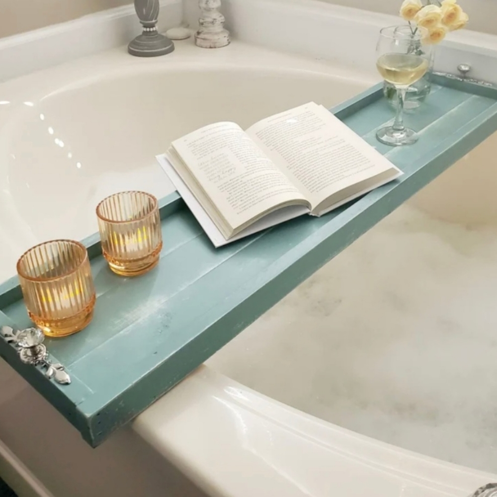 Farmhouse Wood Bath Tray - Bathtub Tray - Bath Tray - Bath Shelf - Tub Tray - Di